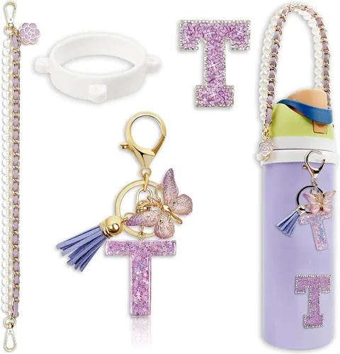 Vista 34 de Letter Handle Strap Accessories with Cute Initial Charm Compatible with Owala Water Bottle 24oz 32oz 40oz Owala Kids