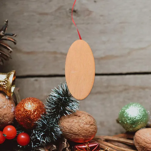 Vista 9 de 60 piezas de recortes de madera sin acabar, piezas de madera ovaladas, discos de madera, rebanadas para manualidades, boda, Navidad, adornos