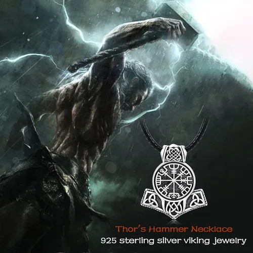 Vista 6 de YOSOPRETTY Viking Necklace for Men 925 Sterling Silver Berserk Behelit Mjolnir Thor Hammer Pendant Necklace Norse Viking Jewelry Gifts for Men Boys