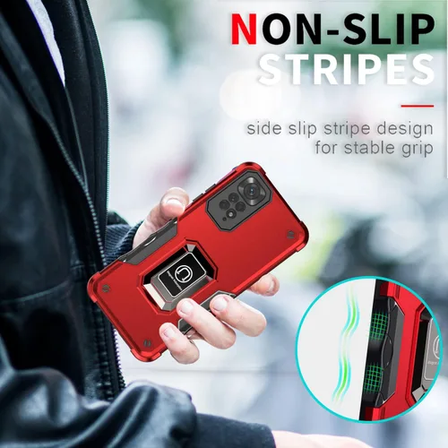 Vista 5 de Funda diseñada para Xiaomi Redmi Note 11 Pro con soporte giratorio, cubierta de cámara a prueba de caídas, protección de lente Shiled para Redmi