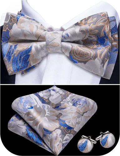Vista 45 de Barry.Wang Pajarita de Rayas Paisley para Hombre de Seda Preatada Pañuelo de Bolsillo Gemelos Juego Formal Boda Fiesta Graduación