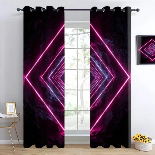 Vista 16 de Cyber Ring Curtains, Thermal Insulated Darkening Drapes For Sci-Fi Home Decor, Futuristic Neon Circle Digital Grid Scene Grommet Window Treatments