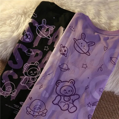 Vista 4 de Camiseta gótica Y2K Harajuku para mujer, ropa de anime de algodón