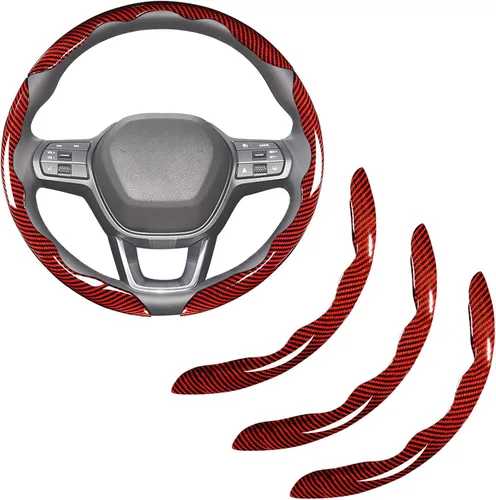 Vista 6 de Fundas de volante de fibra de carbono de 3 piezas con clip para volante (negro)