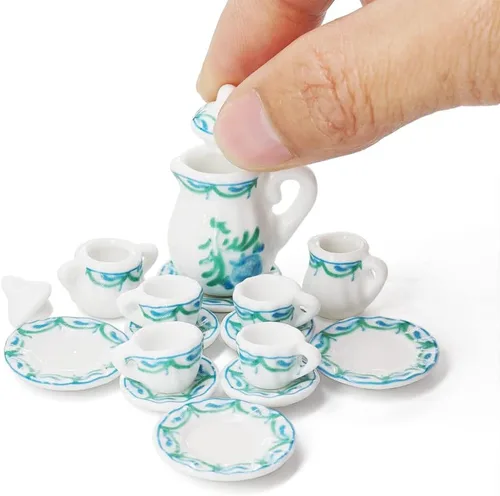 Vista 16 de Odoria 1:12 Miniatura 15pcs porcelana azul Chintz taza de té Set (azul)