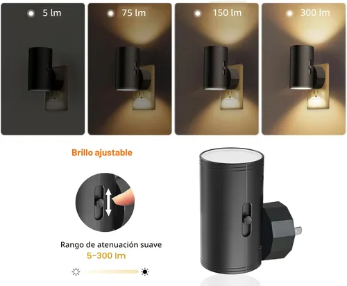 Vista 2 de Luz nocturna LED enchufable, luces nocturnas enchufables a la pared, sensor de atardecer a amanecer, brillo ajustable de 5-300 lúmenes, 2700 K