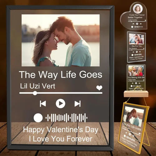 Vista 7 de Canción acrílica personalizada con foto personalizada con placa de música transparente Spotif QR, regalos de bloque de álbum acrílico personalizado