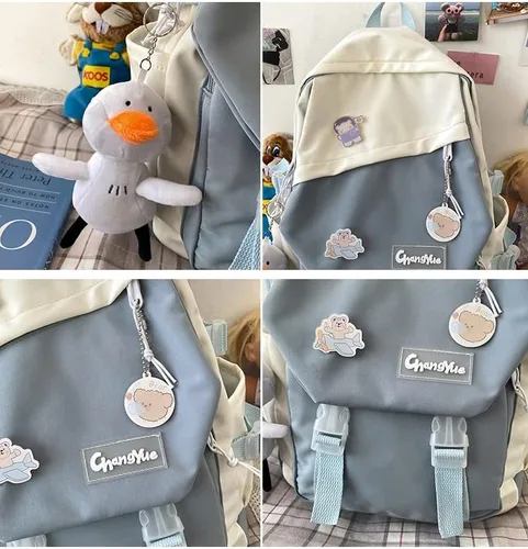 Vista 5 de Zhousanjian Mochila Kawaii de moda con accesorios lindos, mochila Kawaii Girl de gran capacidad, mochila estética linda, Azul 2