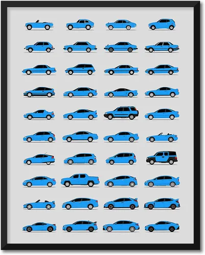 Vista 12 de Custom Car Posters Póster hecho a mano compatible con Honda Evolution Print Wall Art Décor Best Honda Generations - Azul brillante, impresión