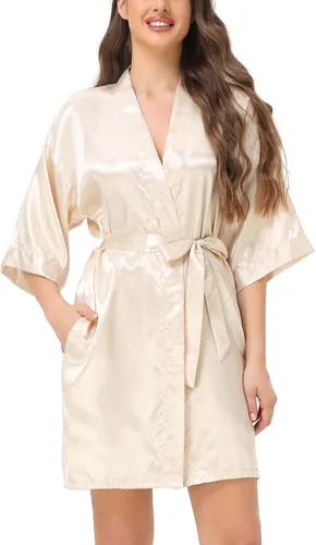 Vista 9 de Women's Short Satin Kimono Robe for Wedding Bridal Party Bridesmaid Robe Sleepwear Azul