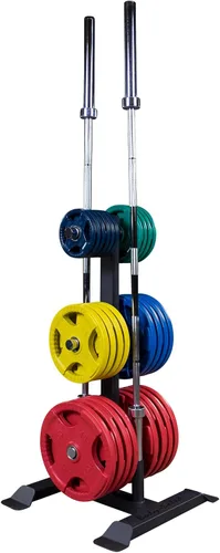Vista 2 de Body-Solid (GWT56) Soporte vertical para árbol de peso pesado y soporte para barra olímpica, almacenamiento de placa de parachoques comercial con 6