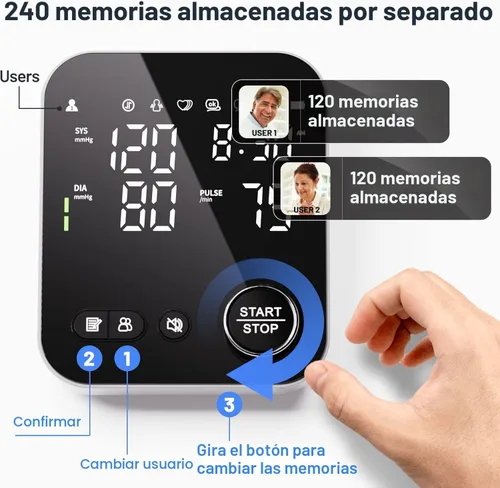 Vista 4 de NOUYAN Monitor de presión arterial para la parte superior del brazo, monitores para uso doméstico, brazalete ajustable de 8.7"-16.5", pantalla LED