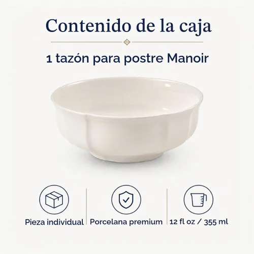 Vista 4 de Villeroy & Boch Manoir - Cuenco para postre, color blanco cremoso, 12 onzas