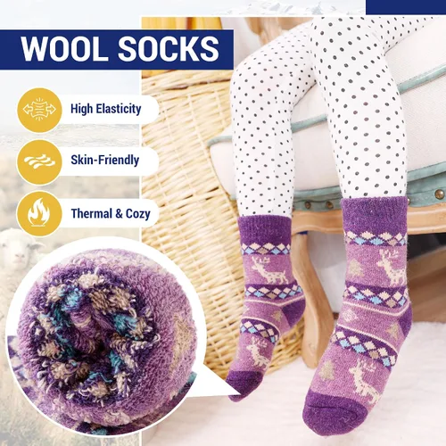 Vista 93 de Eocom 6 pares de calcetines de invierno cálidos de lana para niños y niñas