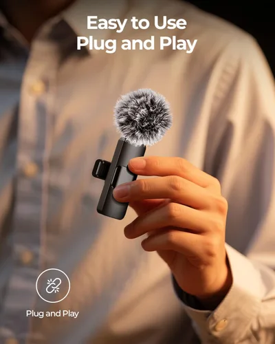 Vista 4 de BAILIXIN Micrófono 3 en 1 para iPhone, Android, cámara, micrófonos inalámbricos, mini micrófono, micrófono de solapa con reducción de ruido, sonido