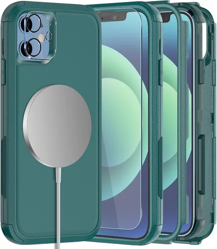Vista 10 de Diverbox - Funda para iPhone 12 a prueba de golpes y caídas, protector de pantalla de vidrio templado, funda protectora de alta resistencia