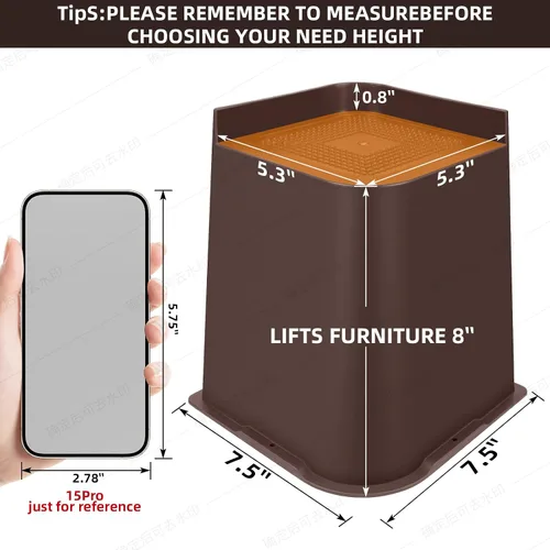 Vista 2 de Elevadores de cama ajustables de 8 pulgadas, soportes de elevación antideslizantes resistentes para camas, sofás, diseño cuadrado duradero