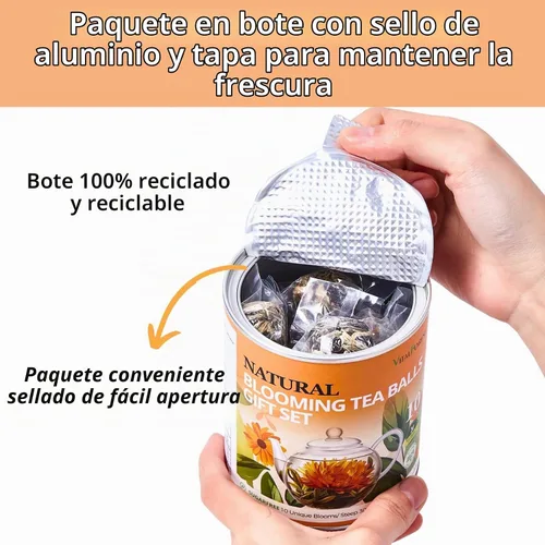Vista 5 de Juego de regalo de té floreciente, 10 variedades únicas de bolas de té floreciente, VitalForest Envase individual hecho a mano de té verde