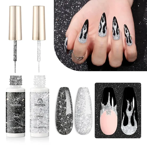 Vista 10 de Beetles - Juego de esmalte de gel para uñas de espiral, 2 colores populares en negro y blanco, pintura de gel para uñas de espiral, pincel de arte
