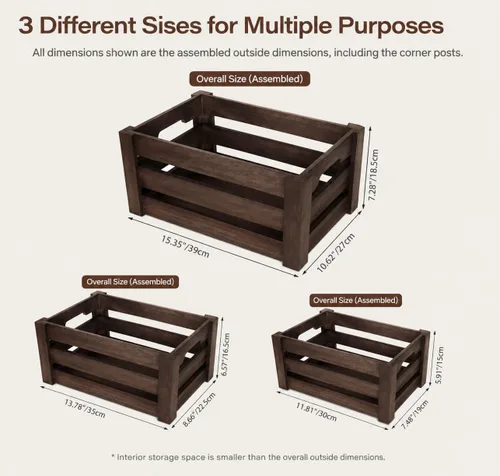 Vista 6 de Juego de 3 cajas de almacenamiento de madera para decoración del hogar Rustic farmhouse decorative wooden boxes for home decor, living room and