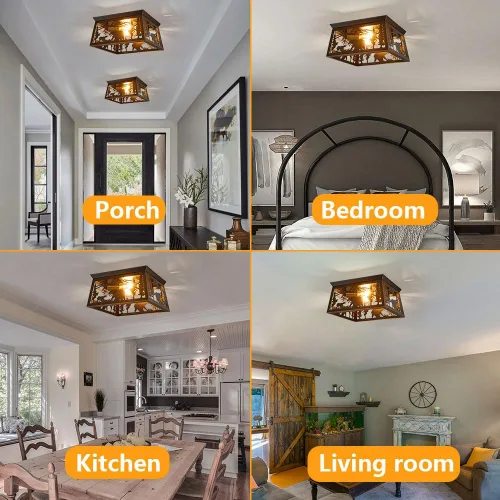Vista 6 de Lámpara rústica, lámpara de techo empotrada de 2 luces, diseño de oso de metal para dormitorio, vestíbulo, entrada, pasillo, montaje en techo