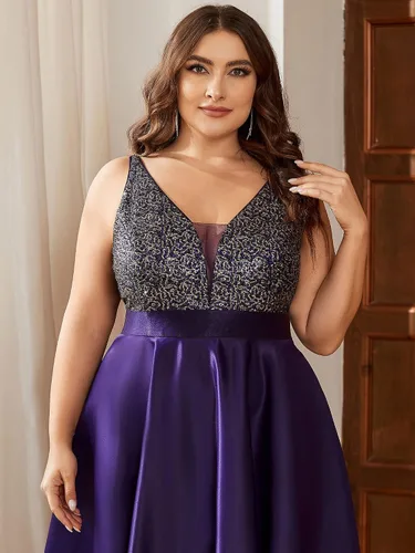 Vista 5 de Ever-Pretty Vestido de noche con cuello en V de lentejuelas de talla grande para mujer, vestido de fiesta de graduación 0667-PZUSA