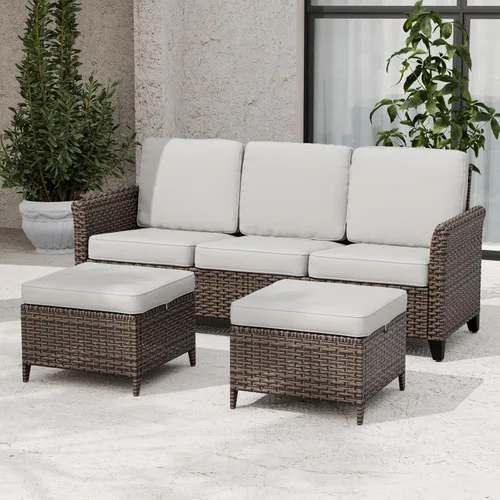 Vista 12 de EAGLE PEAK Ocean Vista - Sofá de mimbre para patio al aire libre, cojines profundos, muebles de ratán resistentes a la intemperie, sofá biplaza