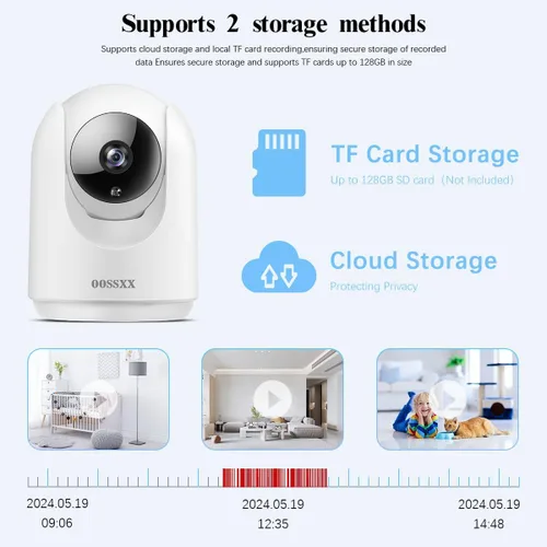 Vista 7 de OOSSXX Cámara de seguridad interior de audio de 2.7 K de 2 vías, monitor de bebé y monitor de mascotas, PTZ Nanny Cam Cámaras inalámbricas