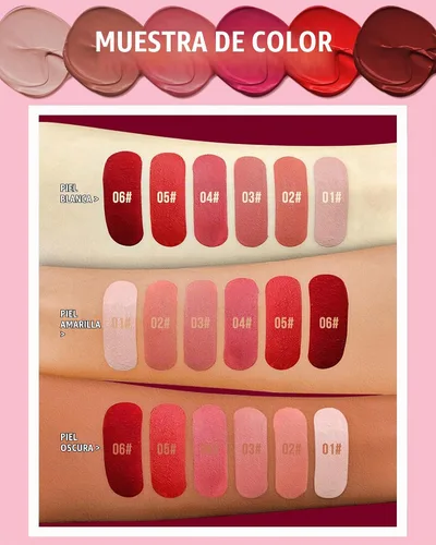 Vista 6 de Lápiz labial líquido mate para mujeres - 2 unidades, rosa nude y rojo vino, tinte labial altamente pigmentado, brillo labial mate aterciopelado