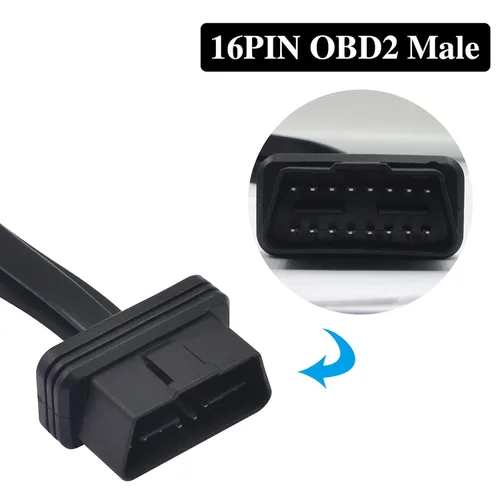 Vista 2 de Duttek Cable divisor OBD II (con interruptor), OBD2 de 16 pines macho a hembra de extensión de diagnóstico Y cable plano para todos los equipos OBD