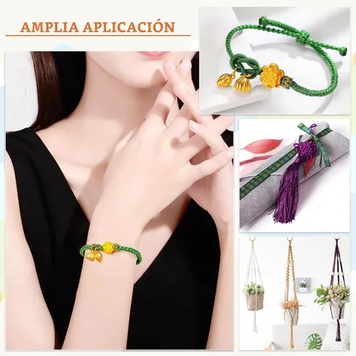 Vista 6 de Cridoz 12 rollos de cuerda de nailon para pulseras, cordón de seda de cola de rata satinado, cuerda sedosa para cuentas para Kumihimo, pulseras