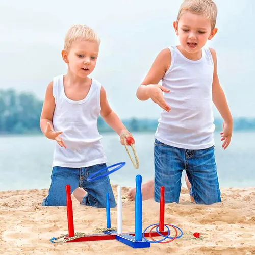 Vista 3 de Juego de lanzamiento de anillos de madera de alta calidad, juego de lanzamiento de WIn SPORTS para interiores y exteriores, para niños y adultos