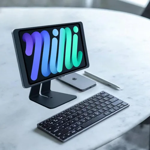 Vista 6 de Soporte magnético en el escritorio con funda de carga A6 para iPad mini (A17 Pro, A15 Bionic) de 8.3 pulgadas, forma clásica de L, base de metal