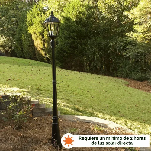 Vista 3 de Gama Sonic Lámpara solar para exteriores, aluminio fundido negro y paneles de vidrio biselado, bombilla real de 10 años, LED blanco cálido