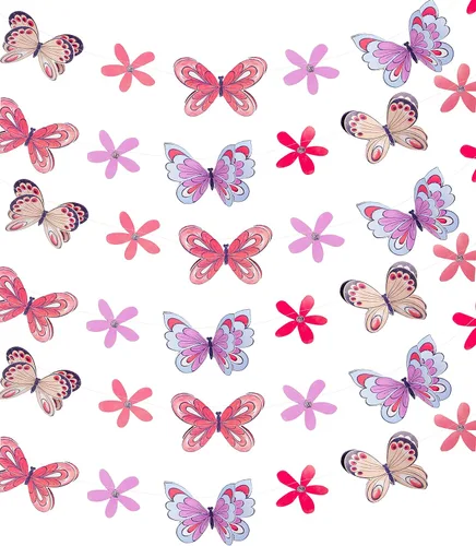 Vista 2 de Bonita guirnalda de mariposas rosadas, decoraciones de cumpleaños para niñas y niños, suministros de fiesta, decoración de habitación infantil, baby