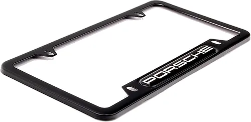 Vista 3 de Porsche Placa de matrícula original OEM de acero inoxidable con marco de acabado negro mate