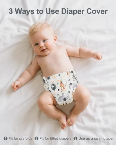 Vista 3 de babygoal Cubierta de Tela para Bebé para Pañales Predoblados, Planos o Ajustados – Ajustable, Reutilizable, Cubierta de Pañal de Natación Impermeable