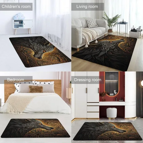 Vista 2 de Alfombra de lobo Fenrir de la mitología nórdica, decoración del hogar, dormitorio, sala de estar, alfombra suave y ligera de franela absorbente