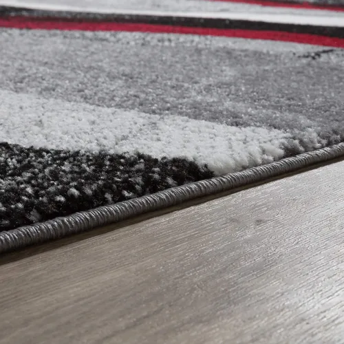Vista 3 de Alfombra de diseño rojo gris fino con efecto de onda moderna, tamaño: 2'8" x 4'11