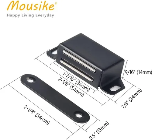 Vista 2 de Mousike Imanes para gabinete de 30 libras de color negro con fuerte imán para cocina, armario, armario, puerta, cajón, pestillo paquete de 4