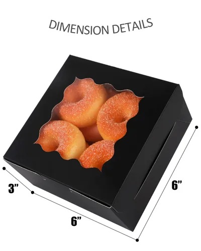 Vista 6 de qiqee Cajas de galletas negras con ventana, 36 paquetes de 6 x 6 x 3, caja de pastelería negra para recuerdos de boda, cumpleaños y fiesta