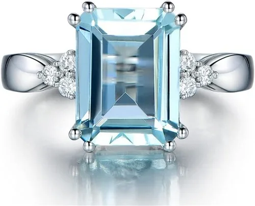Vista 3 de Anillo de plata de ley 925 creativa para mujer, anillo de zafiro rectangular brillante de 18 quilates cuadrado azul con circonita cúbica, anillo