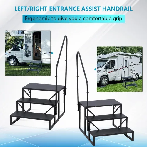 Vista 4 de Towallmark RV 3 escalones con pasamanos, peldaños de metal para bañera de hidromasaje, escaleras portátiles para RV, escaleras de casa móvil