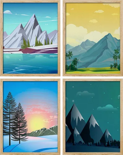 Vista 99 de SIGNWIN Marco de arte de pared de jirafa de safari africano, juego de 4 impresiones coloridas de paisaje, decoración de pared de naturaleza