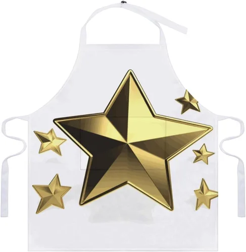 Vista 7 de MUSM Apron for Adults - 27.6 X 31.5 Inch, Heavy-Duty Polyester Aprons with Two Large Pockets, Waterproof Gold Star Kitchen Apron for Cooking