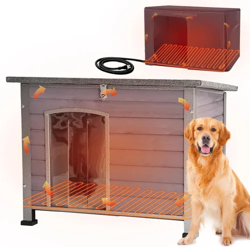 Vista 9 de Aivituvin - Casa para perros de madera para exteriores e interiores, para invierno, con patas elevadas, resistente a la intemperie, para perros