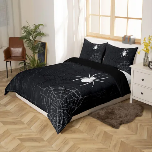 Vista 15 de Feelyou Juego de ropa de cama para niños, gatos negros, tamaño individual, funda de edredón de linterna de calabaza de Halloween para niños y niñas