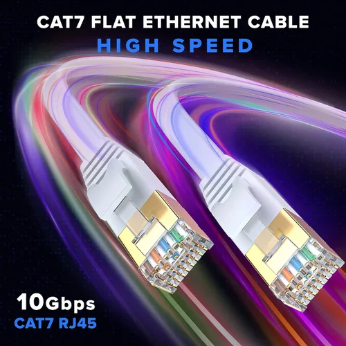 Vista 6 de Cable Ethernet Cat 7 de 1.5 pies, con un diseño plano que ahorra espacio, cable de conexión de Internet y red LAN de alta velocidad, conectores