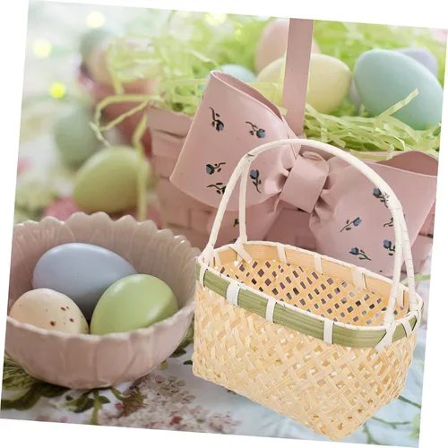 Vista 5 de Zerodeko Cestas de almacenamiento de hierba marina, 2 unidades, rectangulares tejidas, de bambú, canastas de Pascua con asas con bisagras, cesta