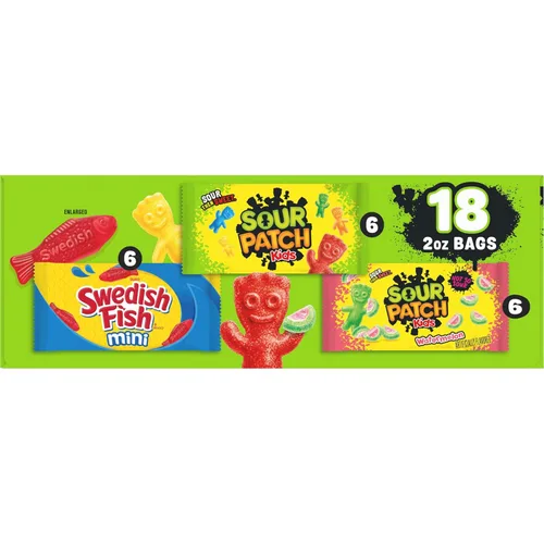Vista 14 de SOUR PATCH KIDS and SWEDISH FISH - Paquete variado de dulces suaves y masticables, caramelos a granel, 18 bolsas de 2 onzas